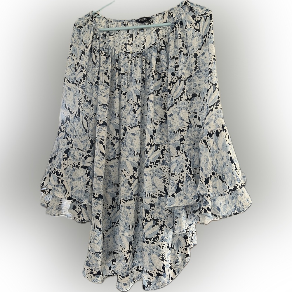 Chaps Blue and White Floral Blouse